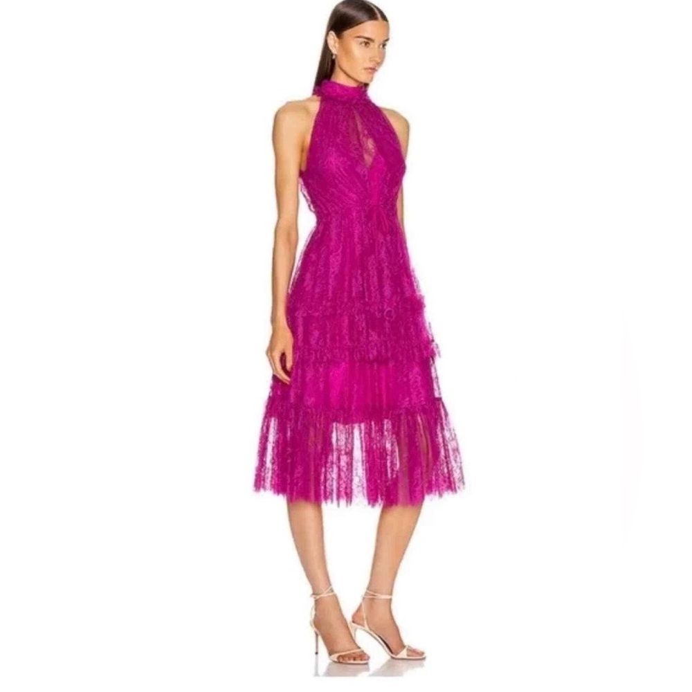 NWT ALEXIS Magdalina Midi Dress Fuchsia Pink M Lace Silk